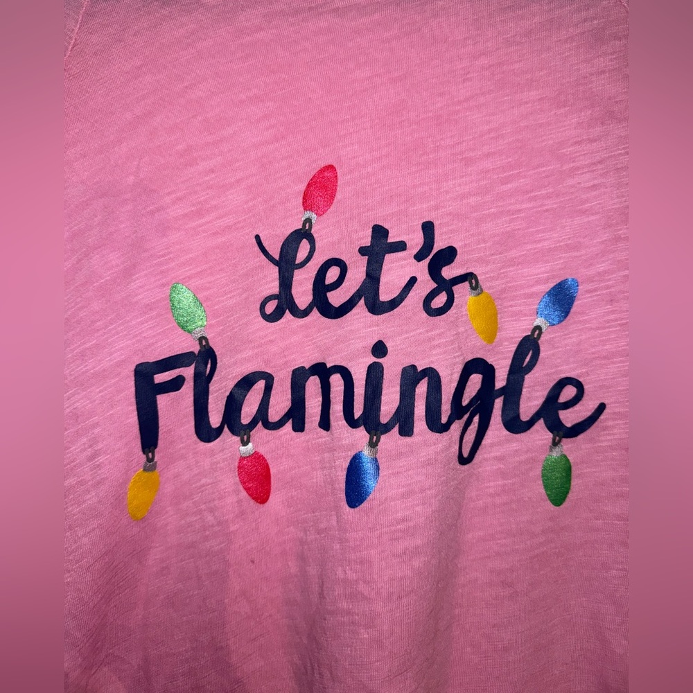 Cozy Zoe Pink lightweight Long sleeve Tee shirt with Let’s Flamingle  Small NWT